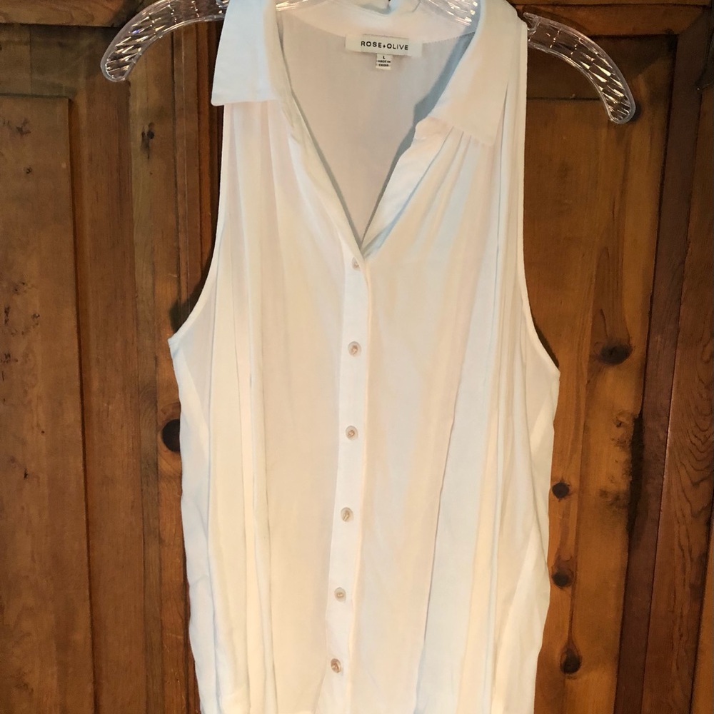 Rose & Olive White Button-Down Top